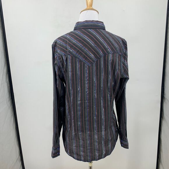 Wrangler Rock 47 Shirt Women M Medium Stripe Cotton Blend Rhinestone Snap Button - Picture 5 of 9